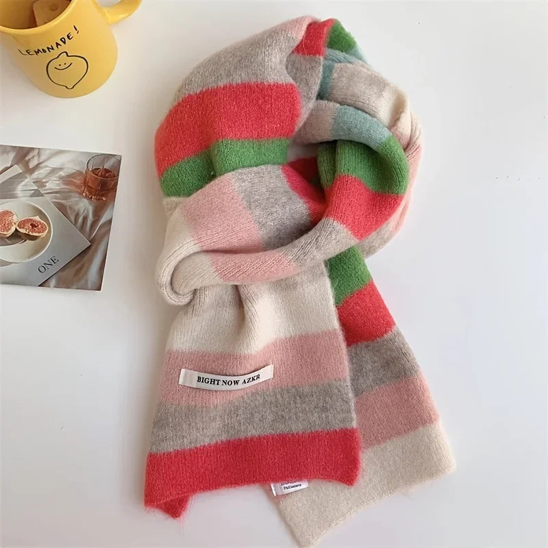 Acrylic Knitted Striped Scarf - Warm, Breathable & Ear Protection