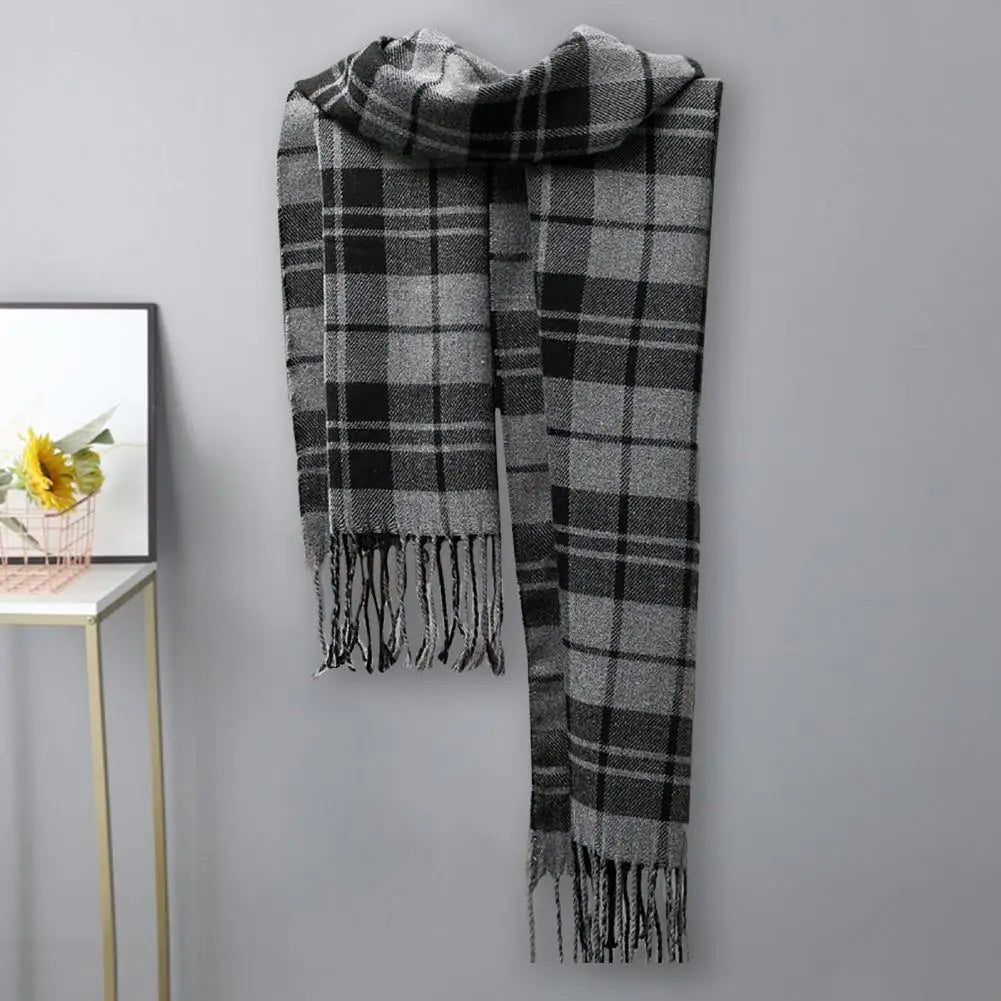 Men's Thick Warm Plaid Fringed Cashmere Winter Scarf