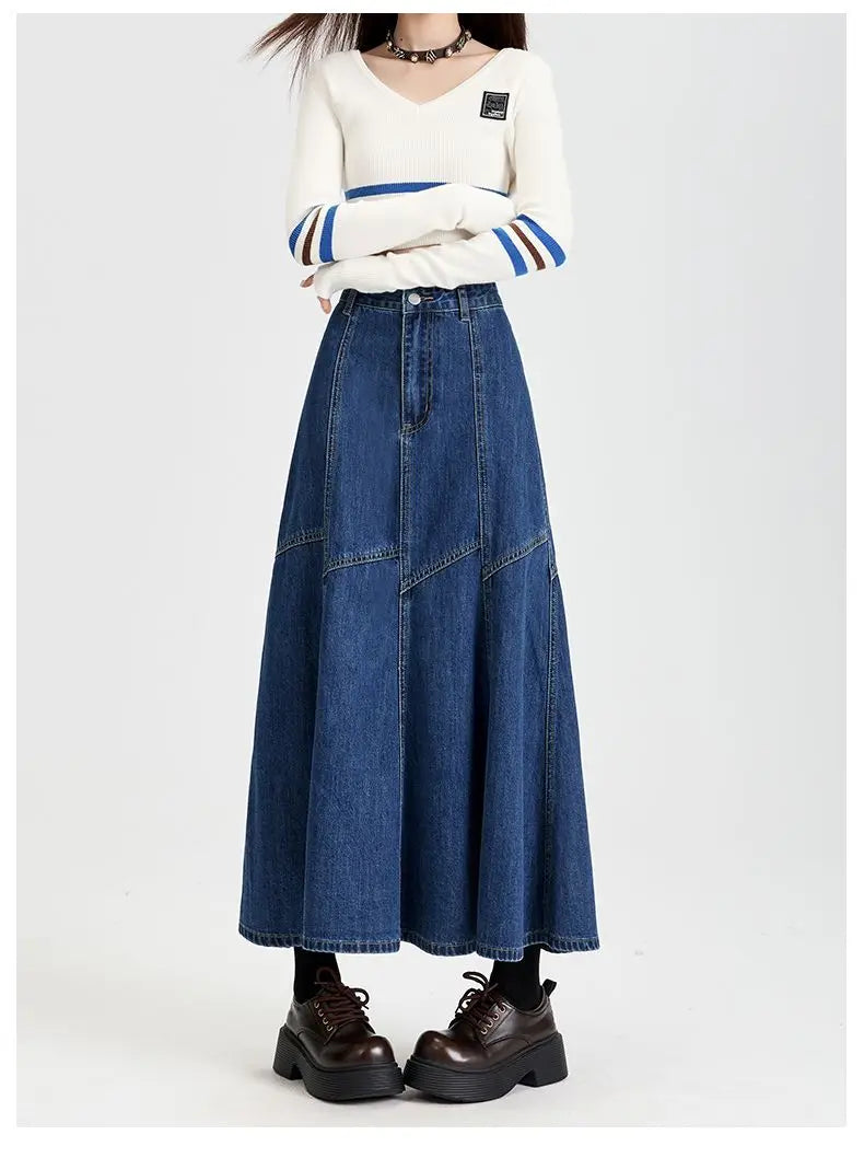 Blue Denim A-line Vintage Skirt