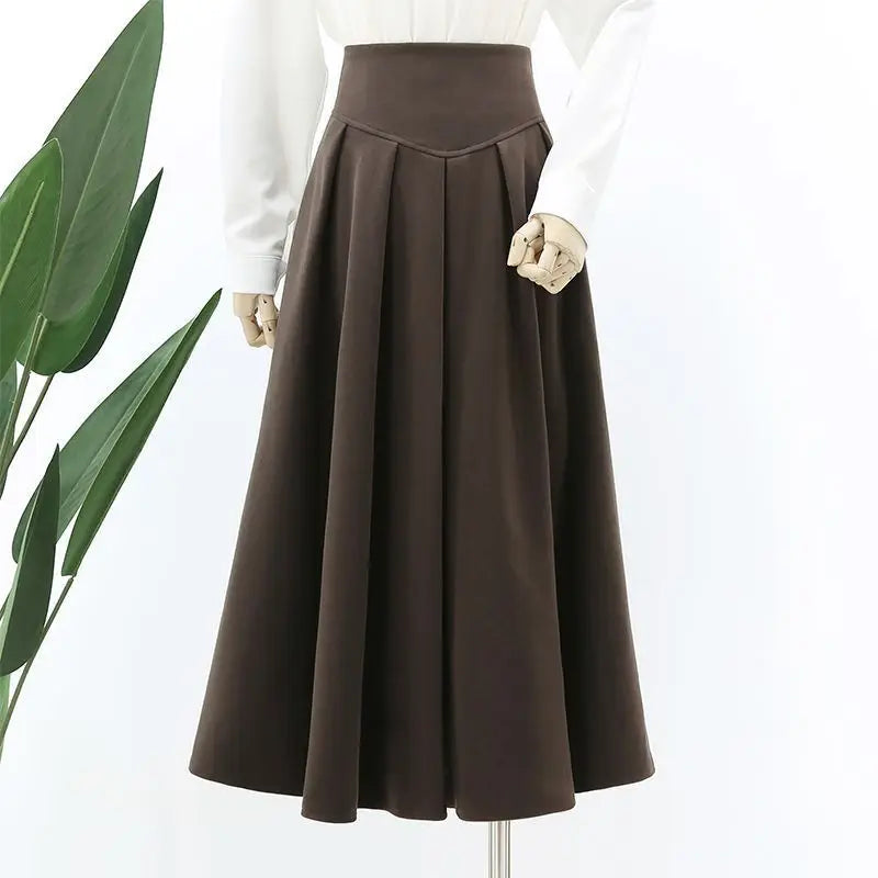 Winter Wool High Waist Slimming Long Pleated Skirt