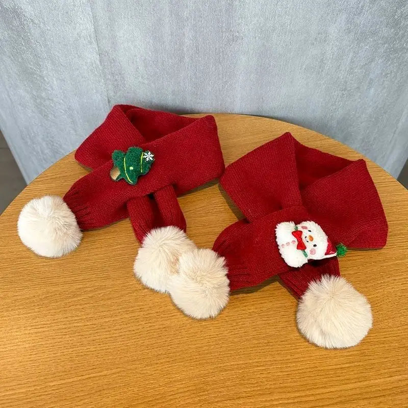 Knitted Cotton Cross Neck Christmas Scarf for Kids