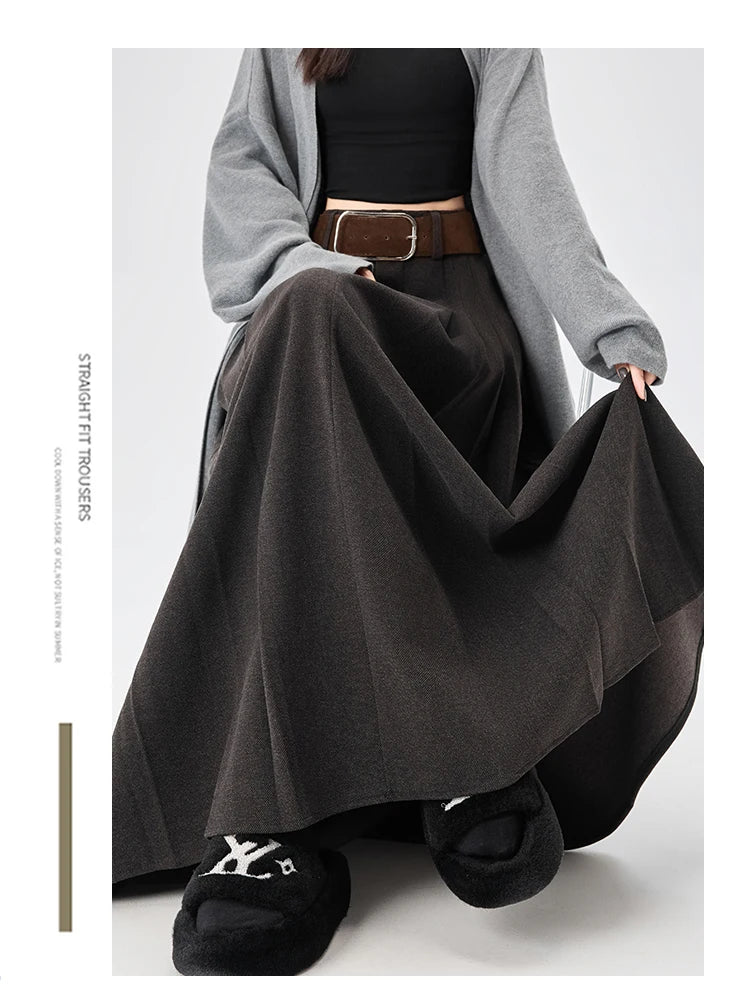 High Quality Woolen Mid-length Pleated Skirt with Belt