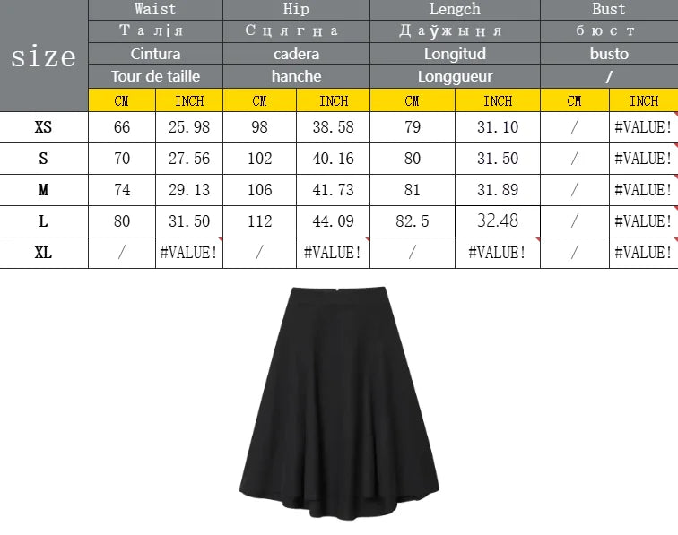 New Winter Casual Fashion Black Zipper Midi Skirts