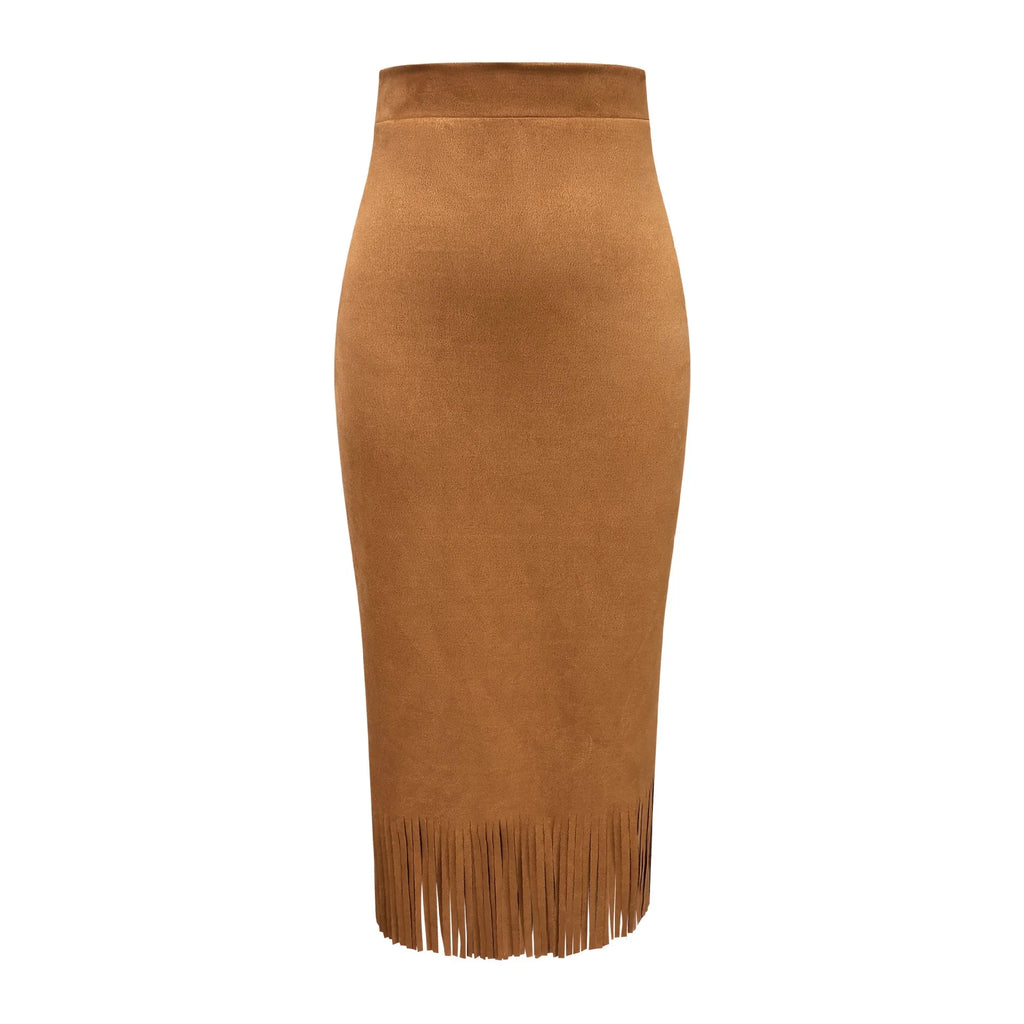 Vintage Fashionable Fringed Long Suede Skirt
