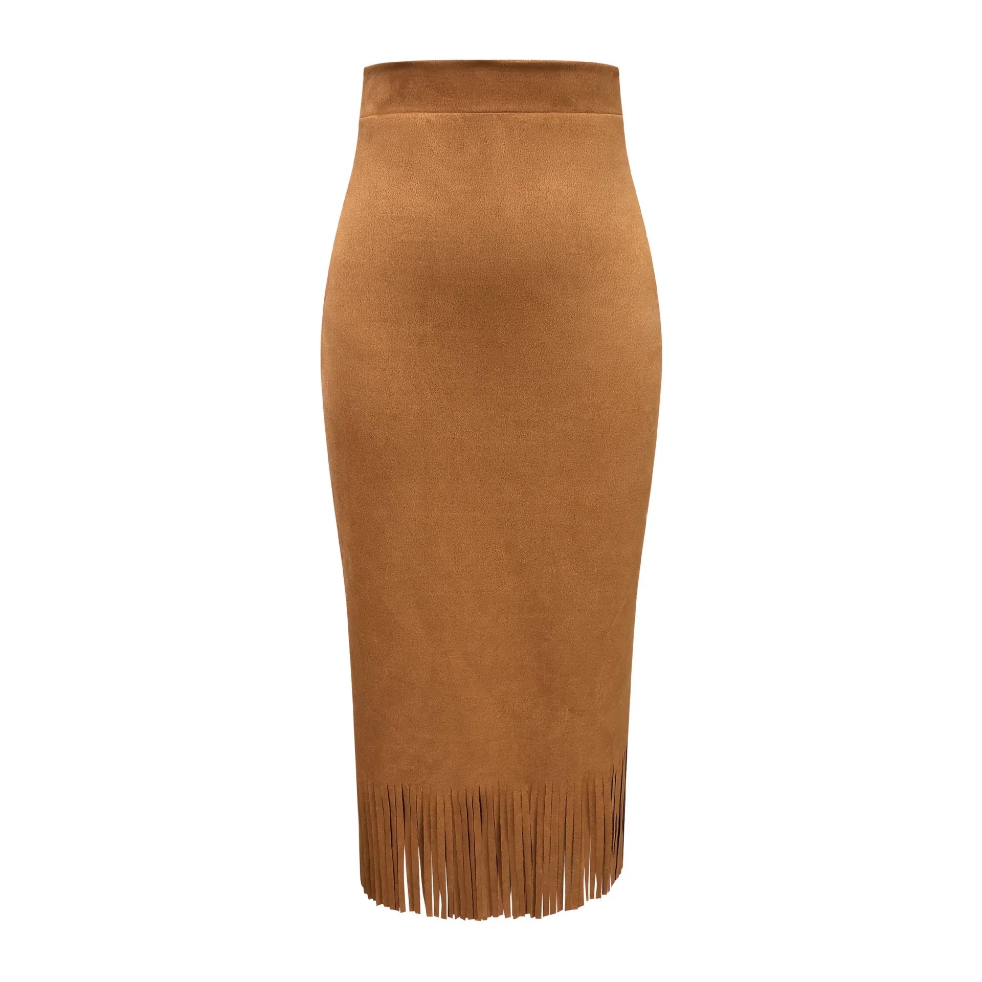 Vintage Fashionable Fringed Long Suede Skirt