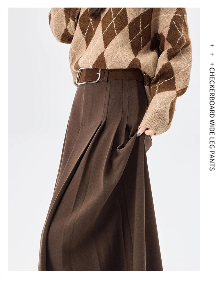 High Quality Woolen Mid-length Pleated Skirt with Belt