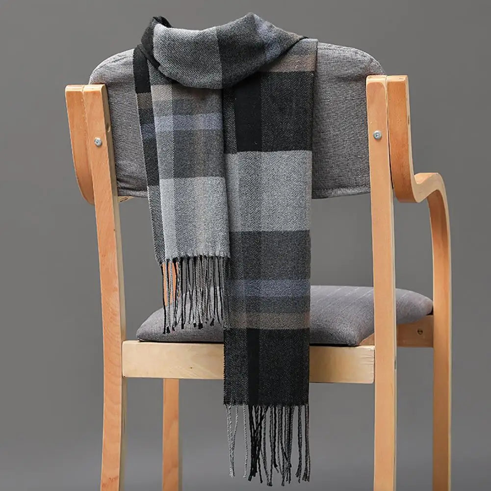 Men's Thick Warm Plaid Fringed Cashmere Winter Scarf