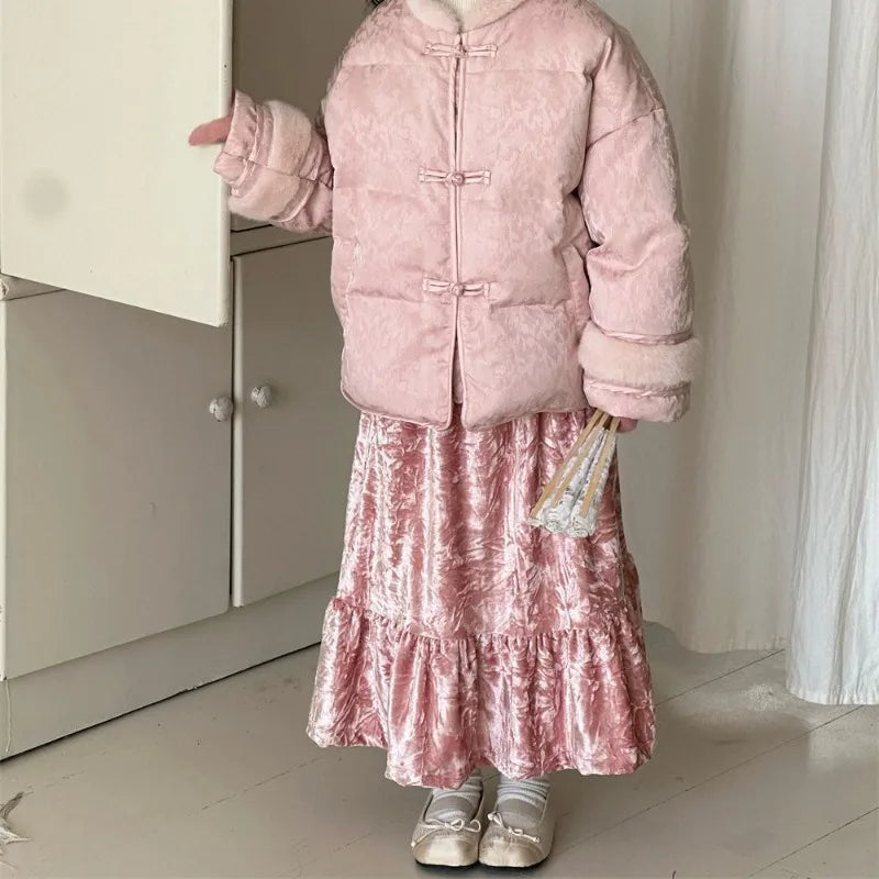 Girl's Vintage Velvet Ruffled Velvet Skirt