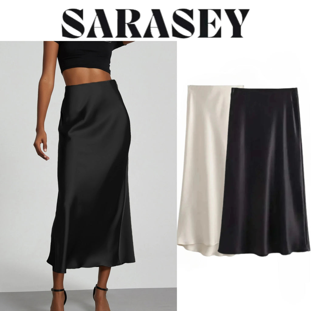 Satin High Waist Elegant Long Skirt