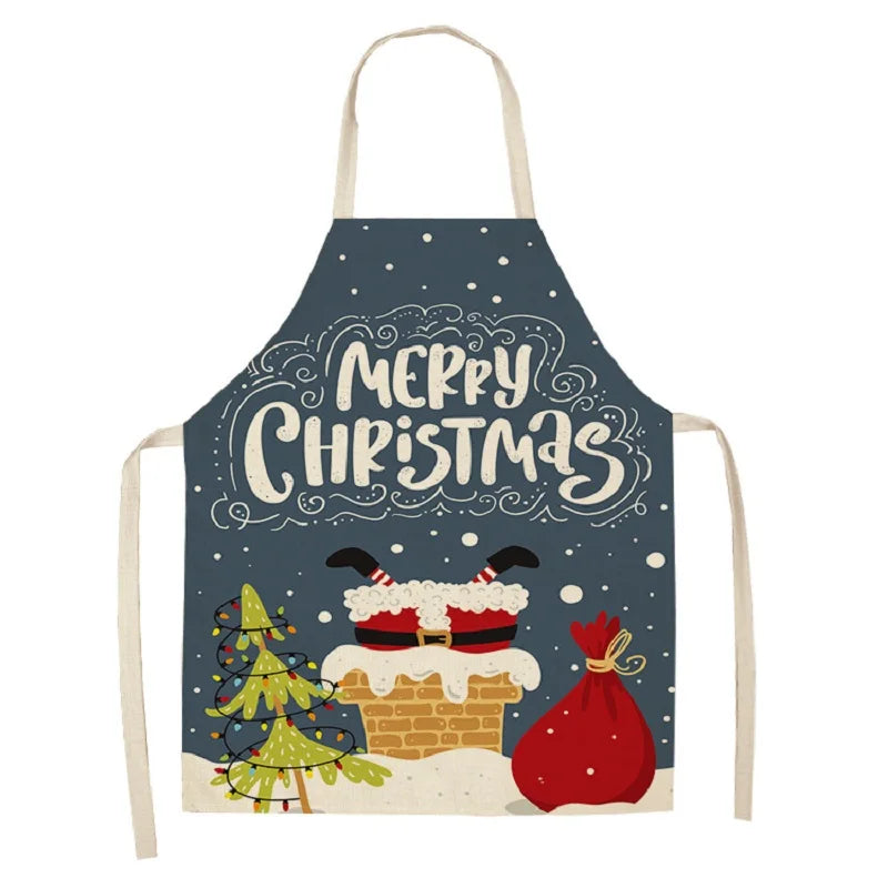 Linen Merry Christmas Apron for Home Kitchen