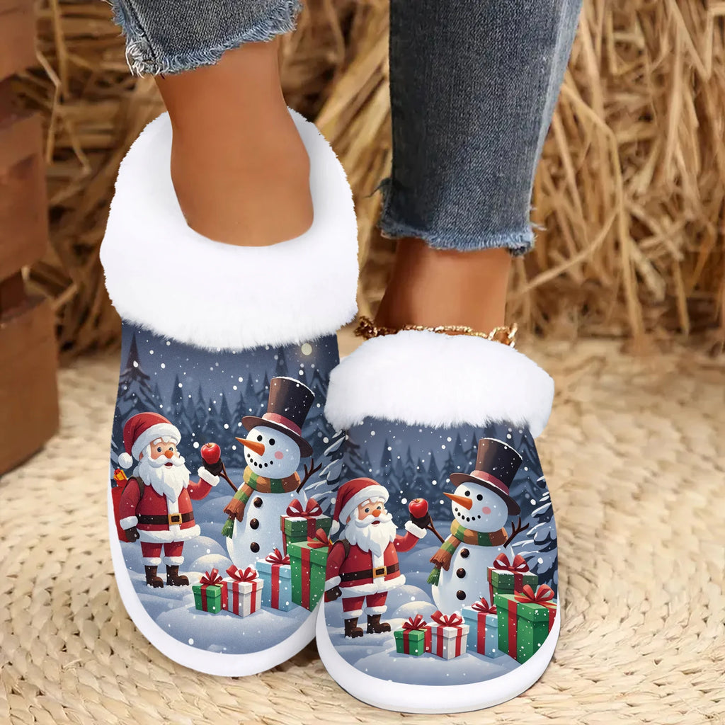 Santa Claus & Snowman Indoor/Outdoor Flannel Slippers: Soft, Warm - Great Christmas Present