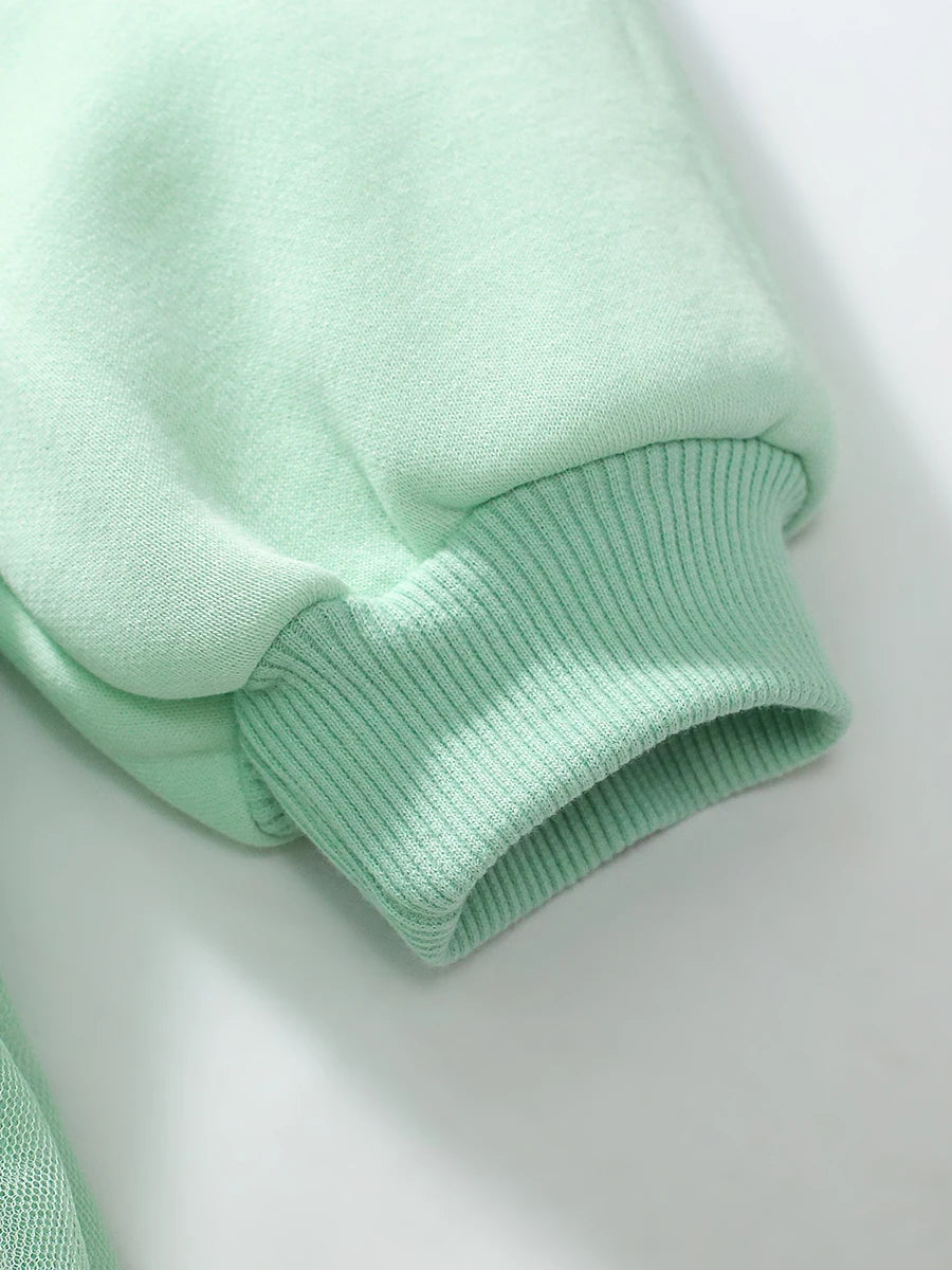 Girl's Long Sleeved Mesh and Velvet Princess Skirt Set