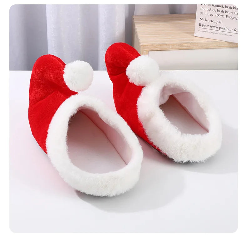 Red Plush Cotton Santa Claus Elf Christmas Slippers