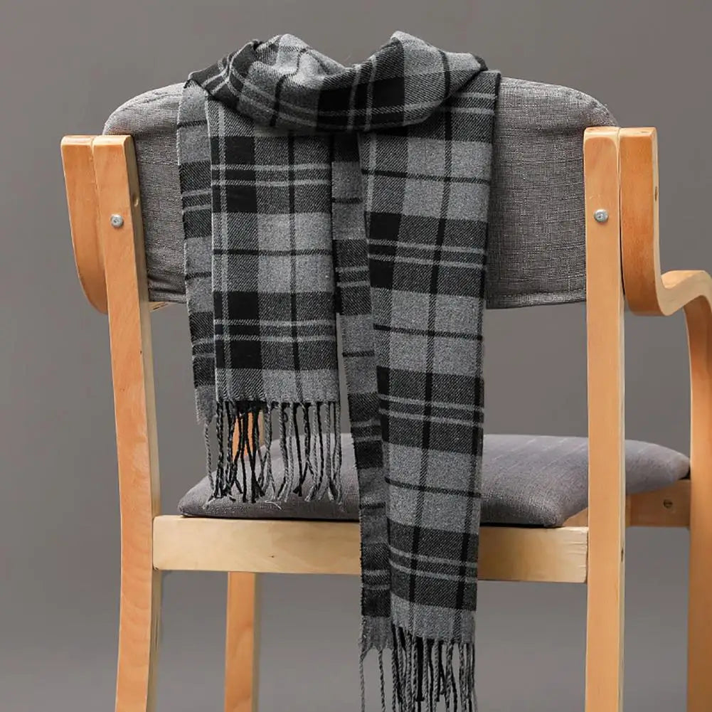 Men's Thick Warm Plaid Fringed Cashmere Winter Scarf
