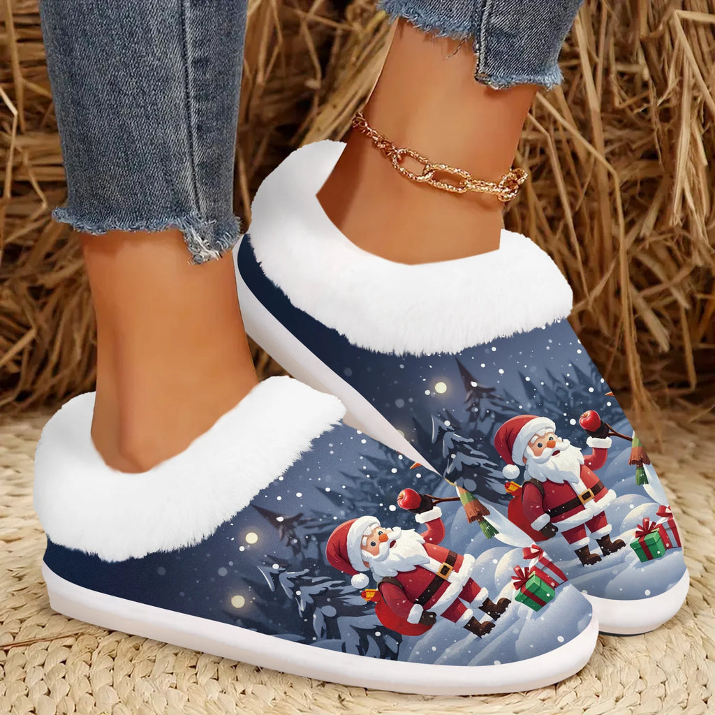 Santa Claus & Snowman Indoor/Outdoor Flannel Slippers: Soft, Warm - Great Christmas Present