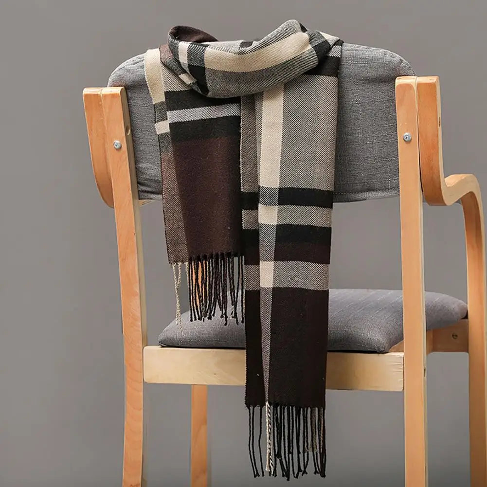 Men's Thick Warm Plaid Fringed Cashmere Winter Scarf