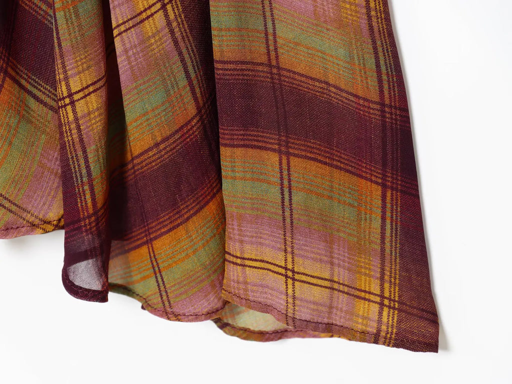 Women's Checkered Print High Waist Asymmetrical Wrinkle Hem Short Skirt