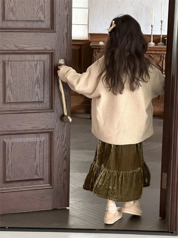 Girl's Vintage Velvet Ruffled Velvet Skirt