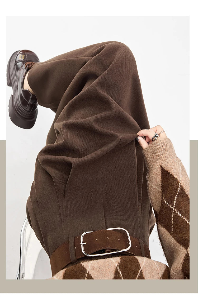 High Quality Woolen Mid-length Pleated Skirt with Belt