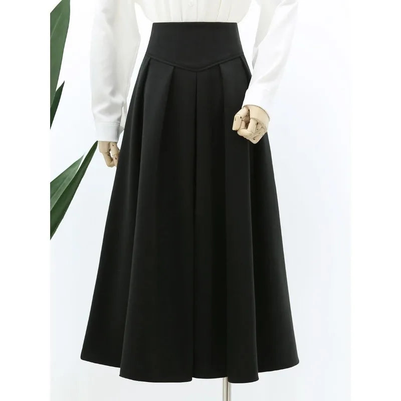 Winter Wool High Waist Slimming Long Pleated Skirt