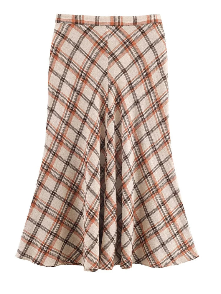 New Fashion Checkered Print Elegant High Waist Skirts