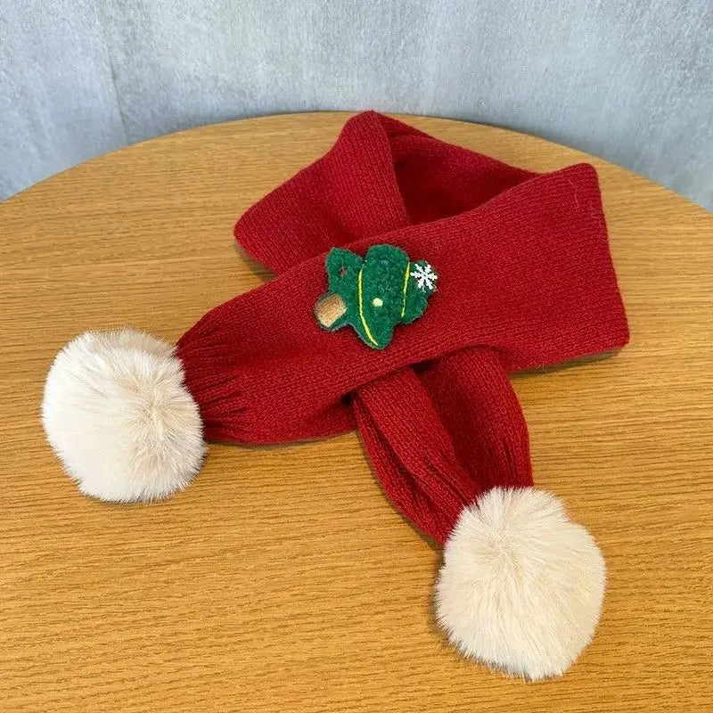 Knitted Cotton Cross Neck Christmas Scarf for Kids