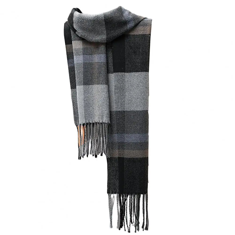 Men's Thick Warm Plaid Fringed Cashmere Winter Scarf