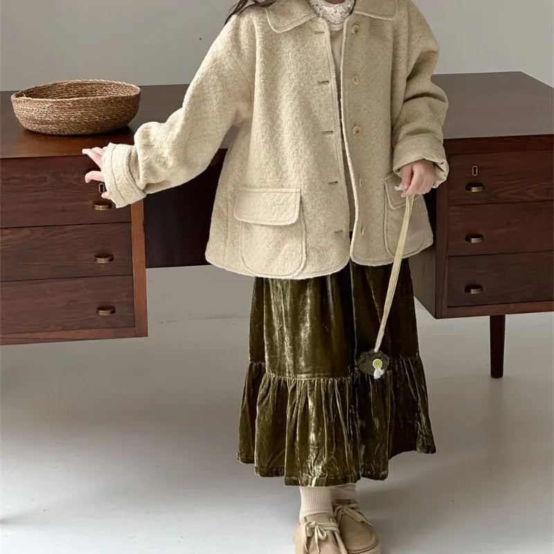 Girl's Vintage Velvet Ruffled Velvet Skirt