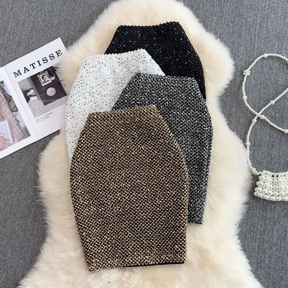 Stylish Sequin Formal Fitting Office Skirt