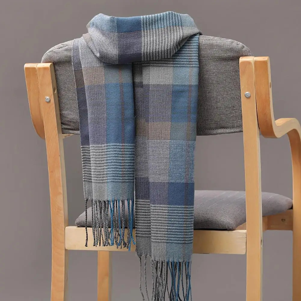 Men's Thick Warm Plaid Fringed Cashmere Winter Scarf