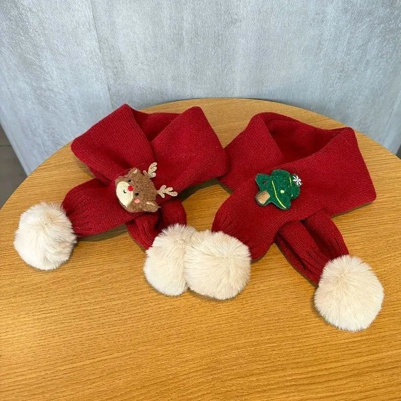 Knitted Cotton Cross Neck Christmas Scarf for Kids