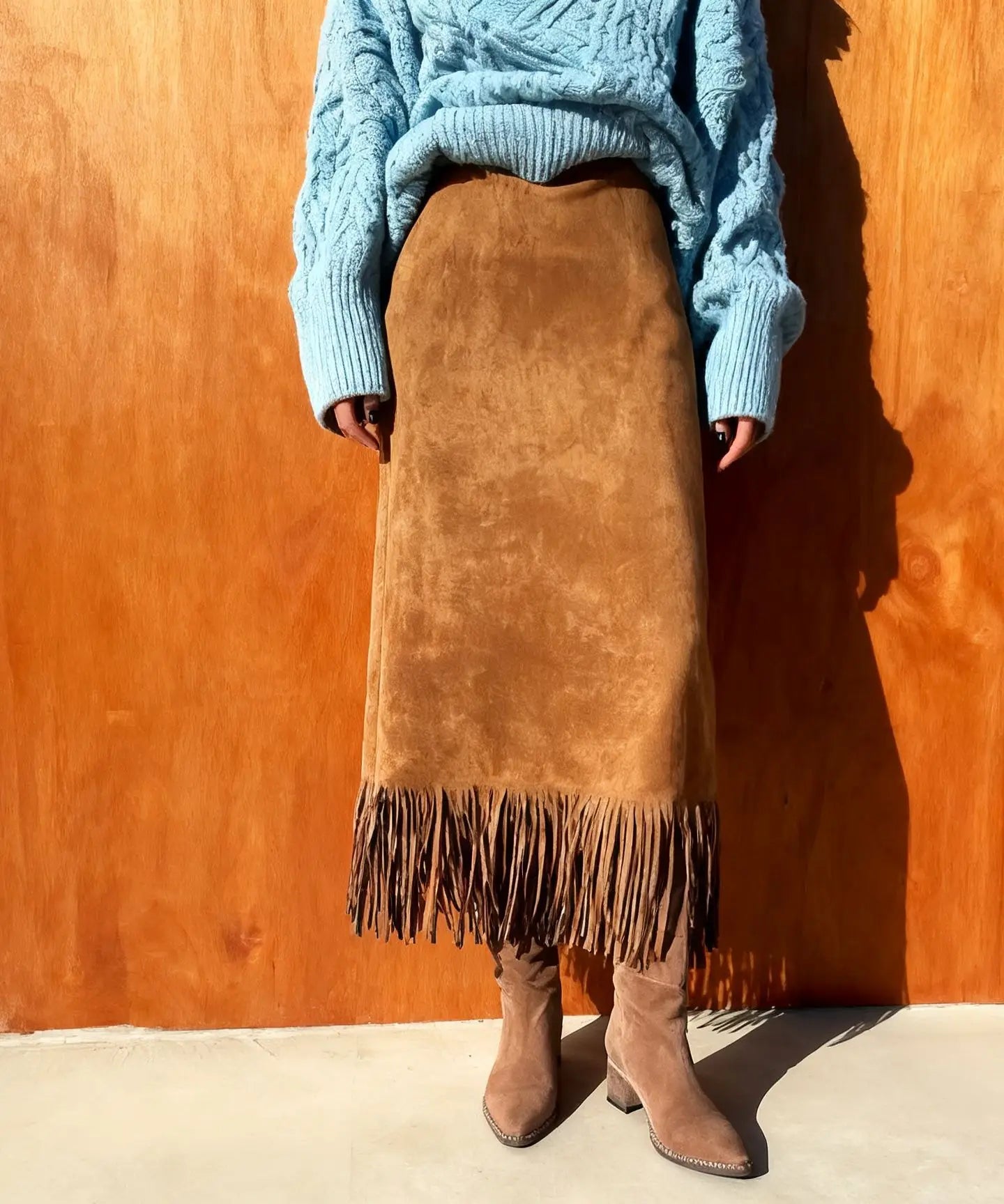Vintage Fashionable Fringed Long Suede Skirt