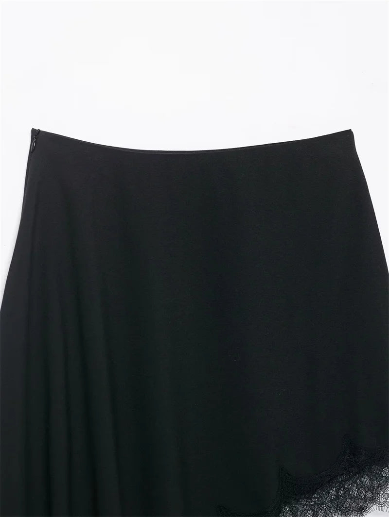 New Arrival Elegant and Fashionable Solid Color Satin Lace Trim Skirt