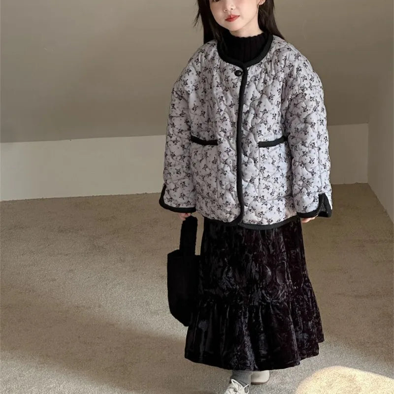 Girl's Vintage Velvet Ruffled Velvet Skirt