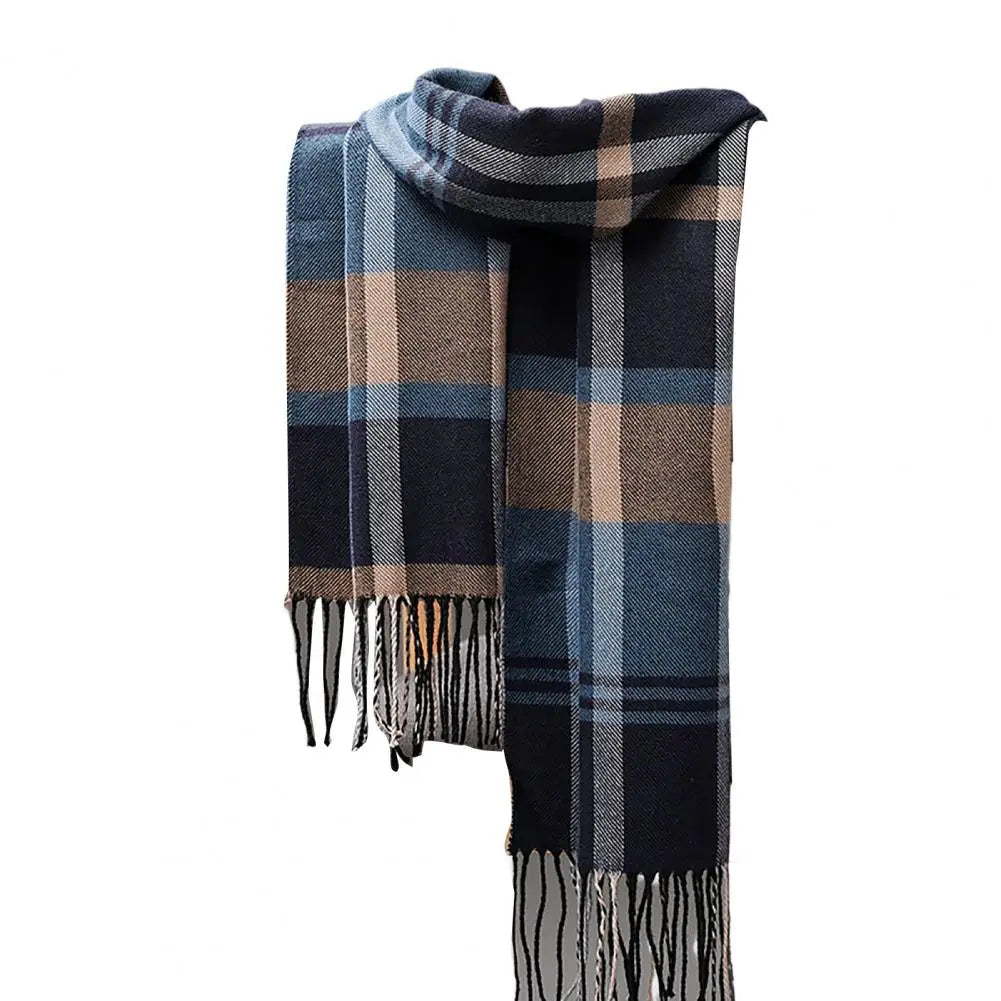 Men's Thick Warm Plaid Fringed Cashmere Winter Scarf