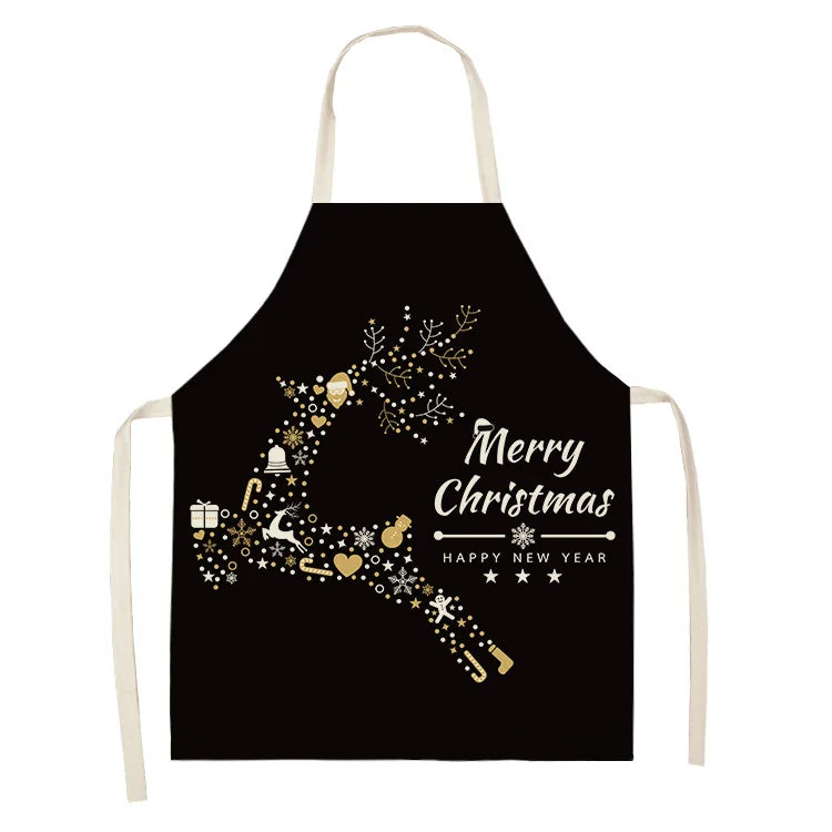 Black Gold  Elk Snowman Christmas Tree Apron