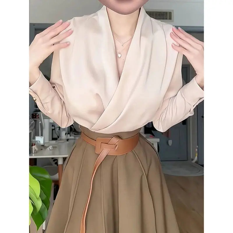 Women's Joker High Waist A-shaped Skirt with Shirt