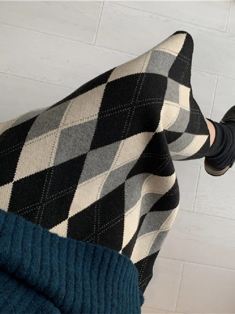 Half Knitted Wrapped Hip Long Elegant Wool Skirt