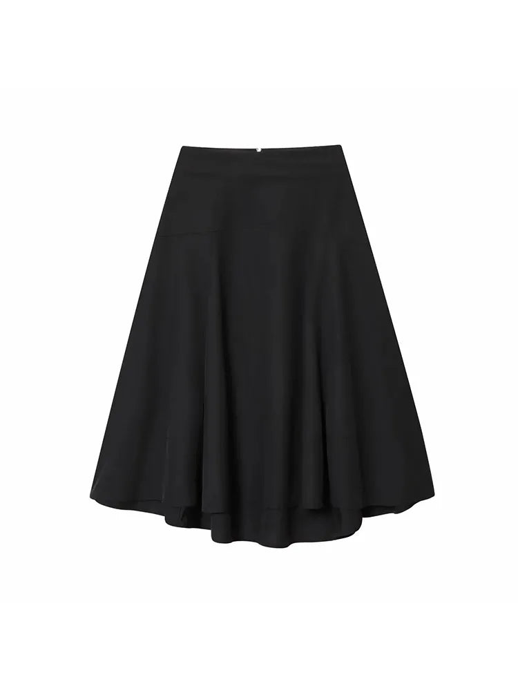 New Winter Casual Fashion Black Zipper Midi Skirts