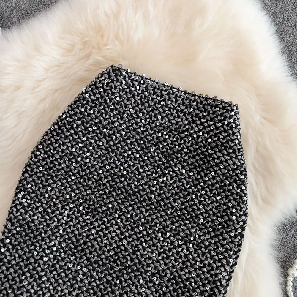 Stylish Sequin Formal Fitting Office Skirt