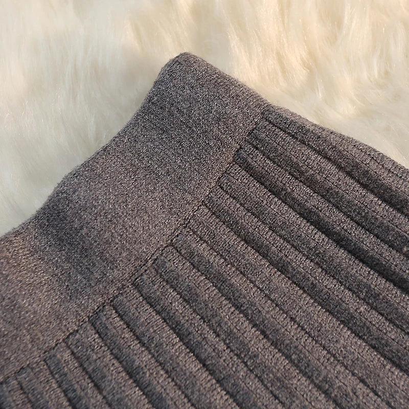 Knit Pleated Elastic High Waist A-Line Umbrella Skirt