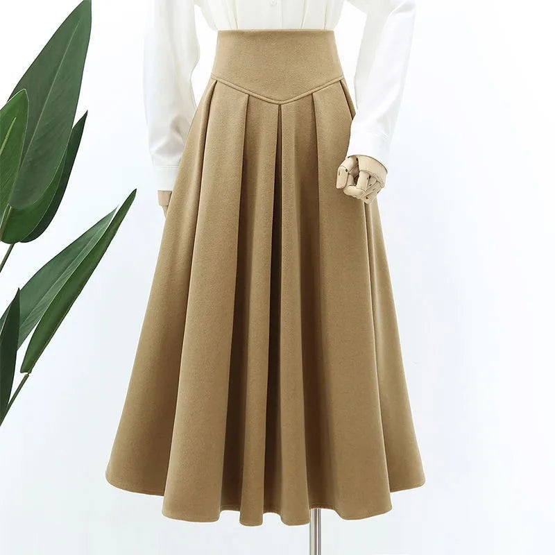 Winter Wool High Waist Slimming Long Pleated Skirt