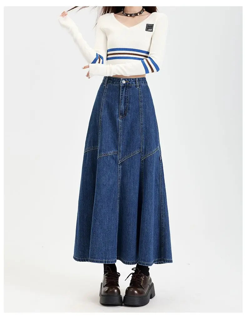 Blue Denim A-line Vintage Skirt