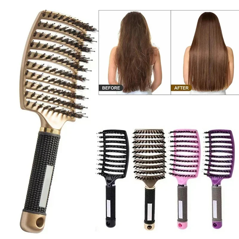 Boar Bristle Nylon Detangler Hair Brush & Scalp Massage Comb