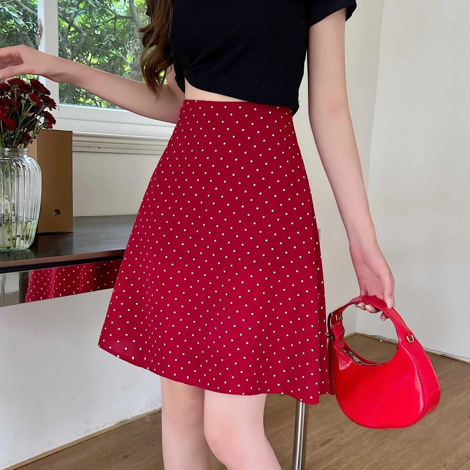 Skirts For Women High Waist Midi Woman Skirt Red Chic And Elegant Summer 2025 Streetwear Trend Stylish Modest Y2k Vintage Luxury