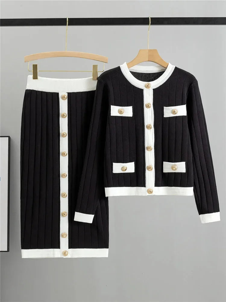 Women's Winter  Elegant Slim Single Breasted Fashion Suits Skirt Set