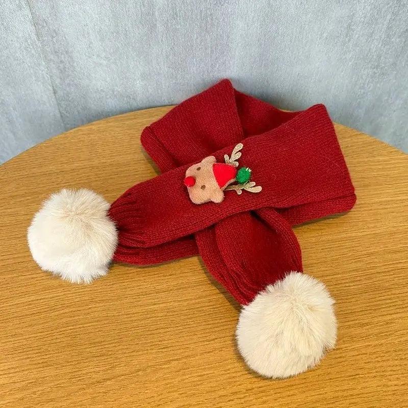 Knitted Cotton Cross Neck Christmas Scarf for Kids