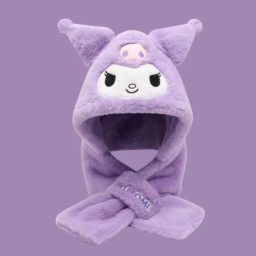 Children's Cotton One-Piece Scarf Hat - New Style Kuromi Melody Cinnamoroll Soft Plush Toy