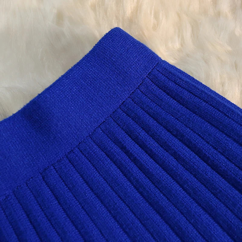 Knit Pleated Elastic High Waist A-Line Umbrella Skirt