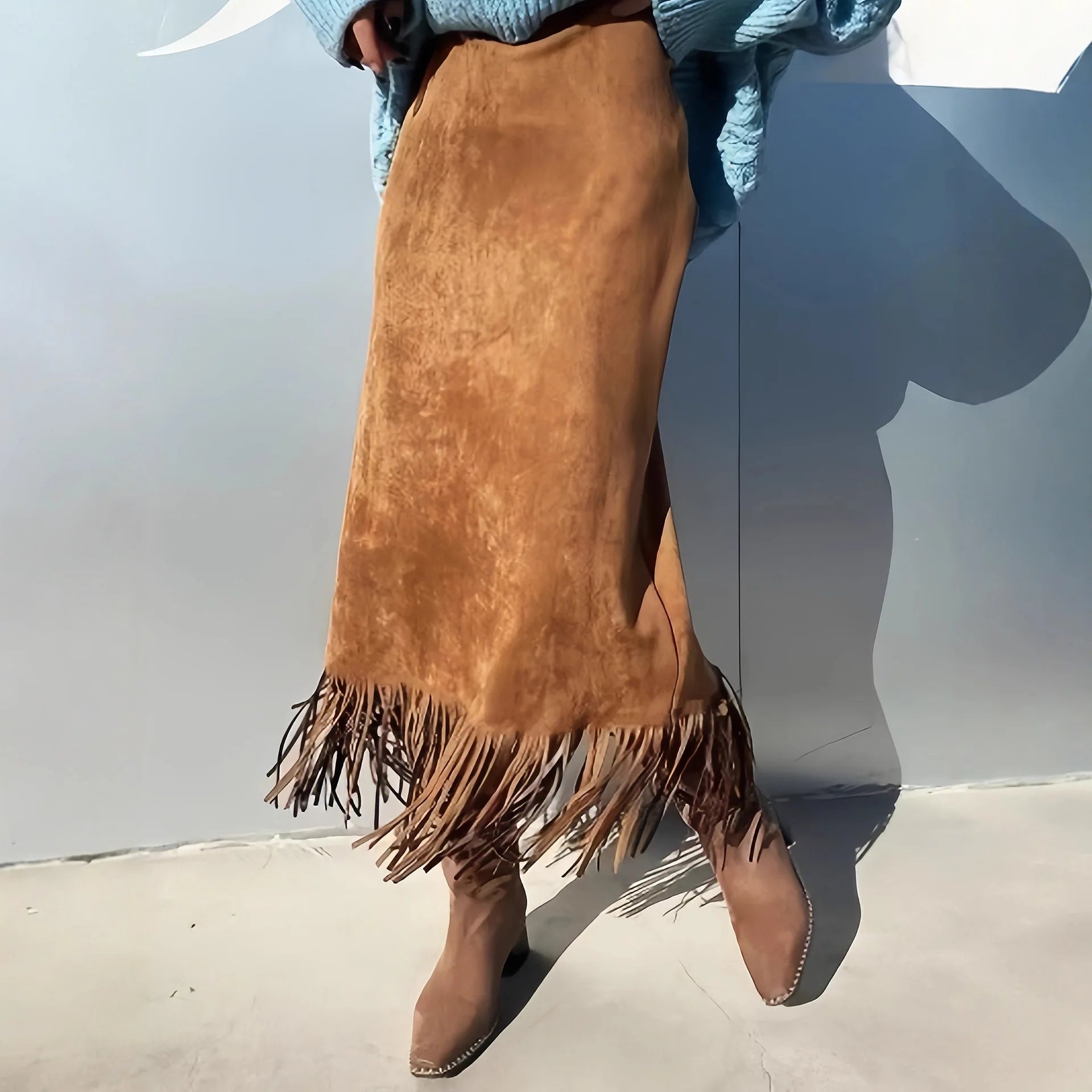 Vintage Fashionable Fringed Long Suede Skirt